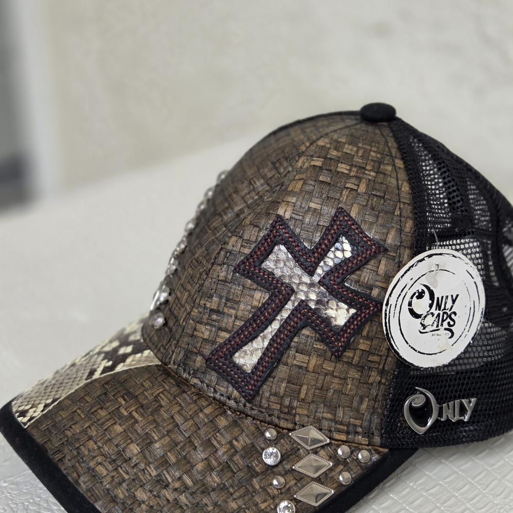 Brown and Black Cross Embellished Cap